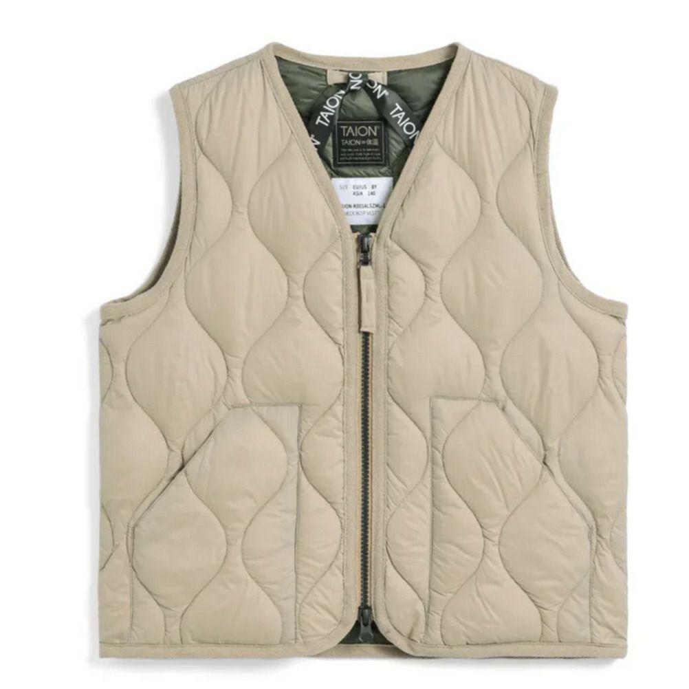 タイオン] ミリタリー Vネックボタン インナーダウンベスト ソフト